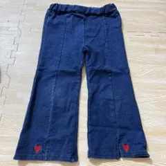 ネイビー ハート刺繍 ボトムス デニム風 パンツ ズボン 95 ストレッチ
