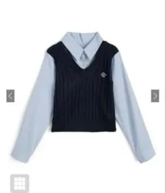 GRL ケーブルニットロゴ刺繍ベストレイヤード風シャツ