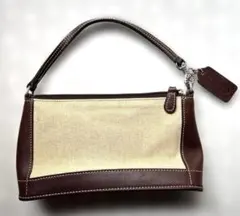 【美品】コーチ COACH ハンドバッグ キャンバス×レザー 茶 6115