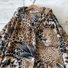 vintageヴィンテージレトロ古着レオパード豹柄フーディーロングブラウス