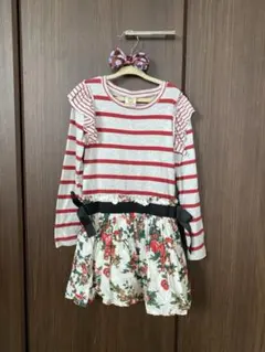 オシャレ！フリル付き花柄ストライプチュニック　120 130センチ　即購入可