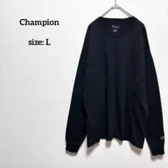 チャンピオン ロンT 長袖カットソー L ワンポイントロゴ刺繍 ゆるだぼ 黒