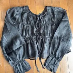 シースルーブラウス 黒 長袖 リボン付き