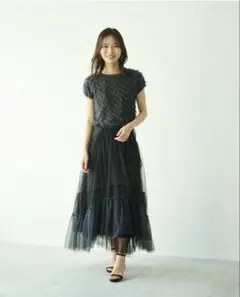 【Aimeine】ジャガードフレンチスリーブニット　ダークグレー