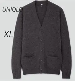 【UNIQLO】 プレミアムラム　Vネックカーディガン　ダークグレー XL