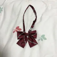 スクールリボン エンジ　ワインレッド　赤　ストライプ　エンブレム柄　制服用