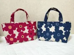花柄トートバッグ 赤とネイビー 2個セット