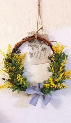 ミモザのリース 　アケビの蔓 ユーカリプルブラ