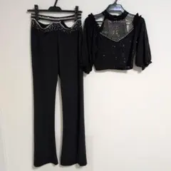 ベリーダンス 黒いダンス衣装セット（トップス＆パンツ）レッスン着にものサムネイル