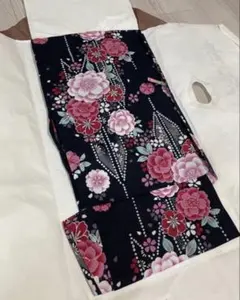 花柄 浴衣 黒地 ピンク 赤