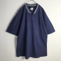 【半袖ポロシャツ】ハーフジップ 無地 プルオーバー ゆったり感 メンズ 古着