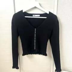 ZARA 黒 Vネック クロップドセーター　カーディガン