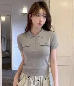 SHEIN Dazy ポロシャツ 半袖 グレー ニット