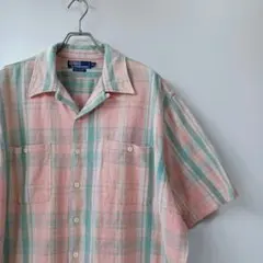 90s ラルフローレン シャドーチェック オンブレ 半袖シャツ ピンク