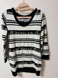 ボーダーニット Vネック セーター 白黒 モノトーン カジュアル シンプル