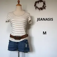 JEANASISジーナシススリムフィット ボーダー半袖TシャツM ベージュY2Kのサムネイル