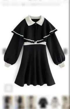 新品❣️グレイルケープ付きバイカラーフレアニットワンピース[mb1526] L黒