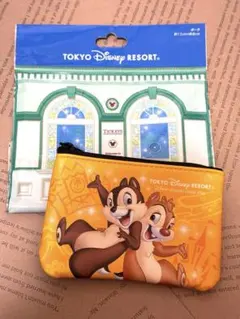 ディズニー　ポーチ　チケット柄　チップ　デール