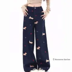 GEMEDA(ジェメダ) 犬刺繍 ワイドパンツM