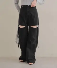 【chico】サイドベルトスリットデニムパンツ