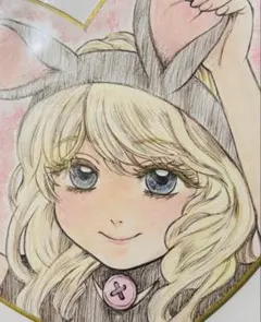 色紙 オリジナル ハムちゃん女の子 ハムスター ハート型 手描きイラスト