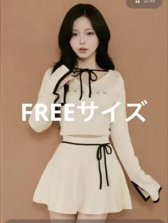 darich ウエストオープンリボンデザインニットミニワンピース アイボリー