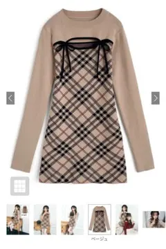 GRL チェック柄リボン付きミニワンピース