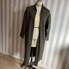 オリーブ色 長袖シャツワンピース