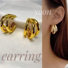 ミニミニパール2連フープイヤリング　ゴールド　韓国　リング　結婚式