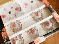 【未使用】曽我ガラス✨バラ模様ガラスカップ・ソーサー5客セット