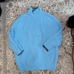 水色リブ編みハイネックセーター
