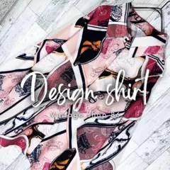 柄シャツ レディース 長袖 M ピンク 未使用 古着 総柄 スカーフ柄 アート