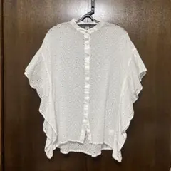 リーフ柄風レースブラウス　フリルスリーブ