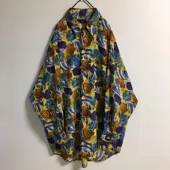 90s 古着 熱帯魚 貝殻 ポリ デザインシャツ 長袖 メンズXL相当 日本製
