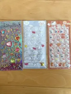 サンリオ立体ぷくぷくシール*ハローキティシナモン3セット宝石ジュエリーシール
