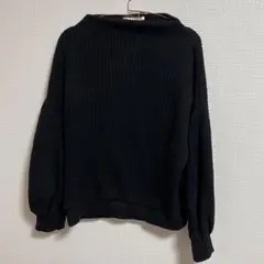 トップス ニット リブ編み ブラック 春　秋冬