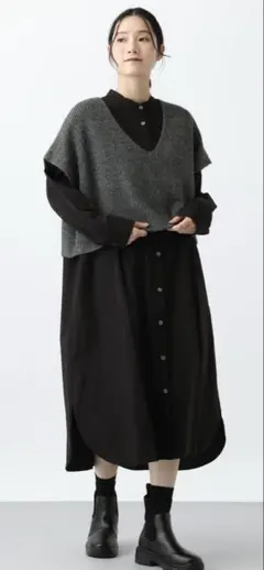 natural by CLIP 7ゲージニットベスト×シャツワンピース