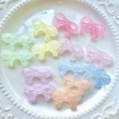 リボン ビーズ G 8色×2個 16個セット パステル クラッシュビーズ