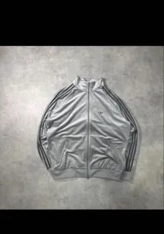 adidas グレー　ベロア ジップアップジャケット XL