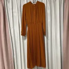 girly doll オレンジ プリーツ 長袖ワンピースM美品