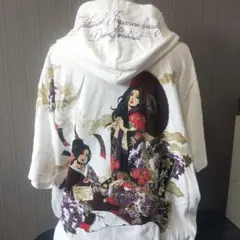 00s 抜刀娘 和柄 パーカー 天使 プリント ジップアップ y2k アニメ刺繍 