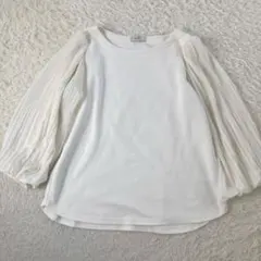 アースミュージックアンドエコロジー 袖シフォンプリーツ切替トップス 長袖 白 F