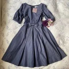 【クチュールブローチ】新品　デニムライク ウエストリボン ワンピース