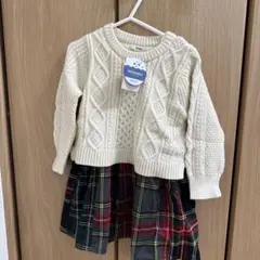 アイボリー ケーブルニット チェックワンピースのサムネイル
