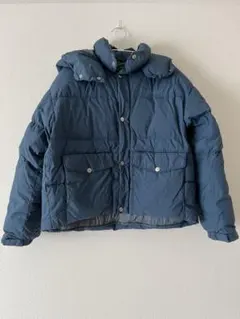 ダークブルー フード付きショートダウンジャケット