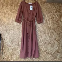 新品　OFALO テラコッタ 七分袖ワンピース　前ボタン