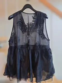 黒いシースルーベスト・刺繍デザイン