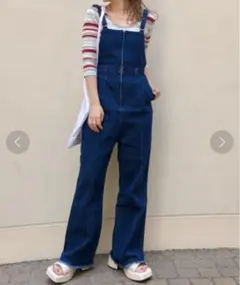 ダークデニム サロペット フレアパンツ