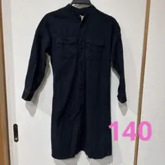 デニムダンガリー シャツワンピース サイズ140 ネイビー