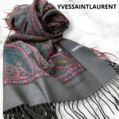 【イヴ・サンローラン】ストール　四角　総柄　レトロ